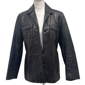 Vintage Y2K J. Crew Black Leather Shacket Minimalist Preppy Heritage‎ Old Money